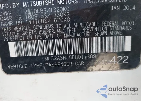 2014 Mitsubishi Mirage De из США, поврежденный, VIN ML32A3HJ5EH017389